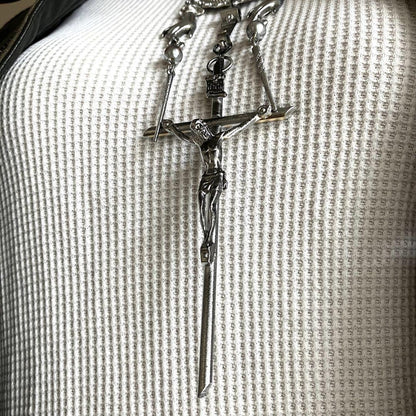 1 Item Jean Paul Gaultier Crucifixion Karma Cross Necklace Rare Silver