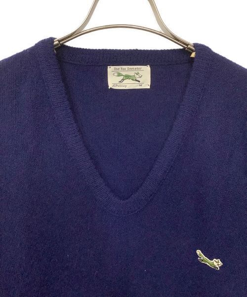 J C Penny Long Sleeve Knit The Fox Sweater 80s Blue Men Size M