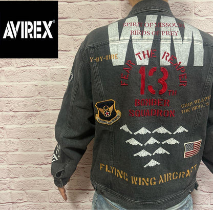 Avirex Denim Jacket Gray Logo Men Size XL Excellent Condition