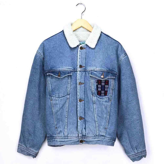 Uniform Boa G Jean Blue Long Sleeve Denim Jacket Outer Blouson Check Big Size Si