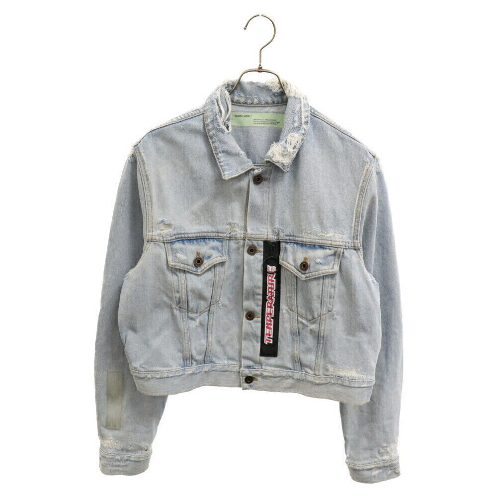 Off-White Size S Bleach Cropped Denim Jacket Bleached Indigo