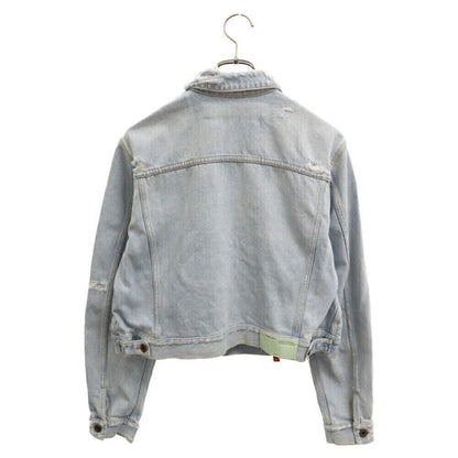 Off-White Size S Bleach Cropped Denim Jacket Bleached Indigo