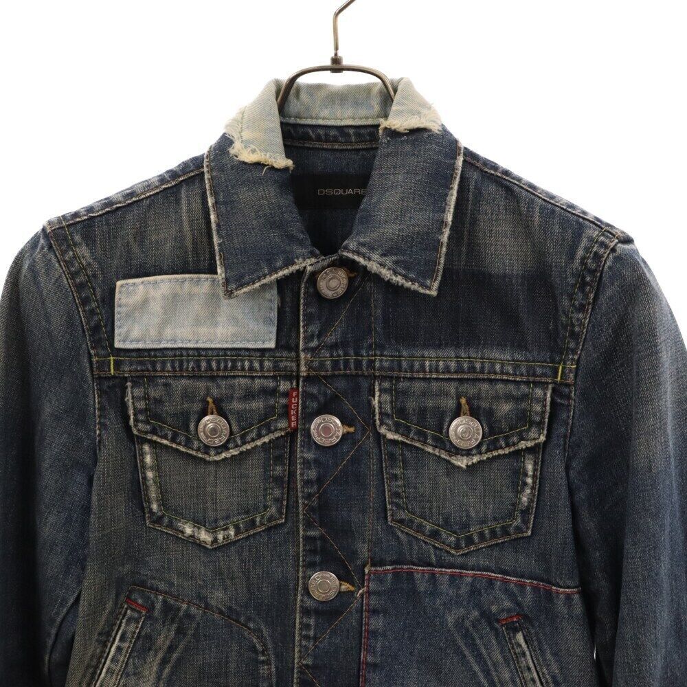 Dsquared2 Size 44 Multi-Stitch Distressed Denim Jacket Indigo 01039/0051 Conditi