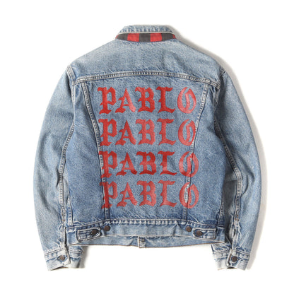 Pablo Remake Levis Lining Check Flannel Denim Jacket Logo Indigo Men Size 40