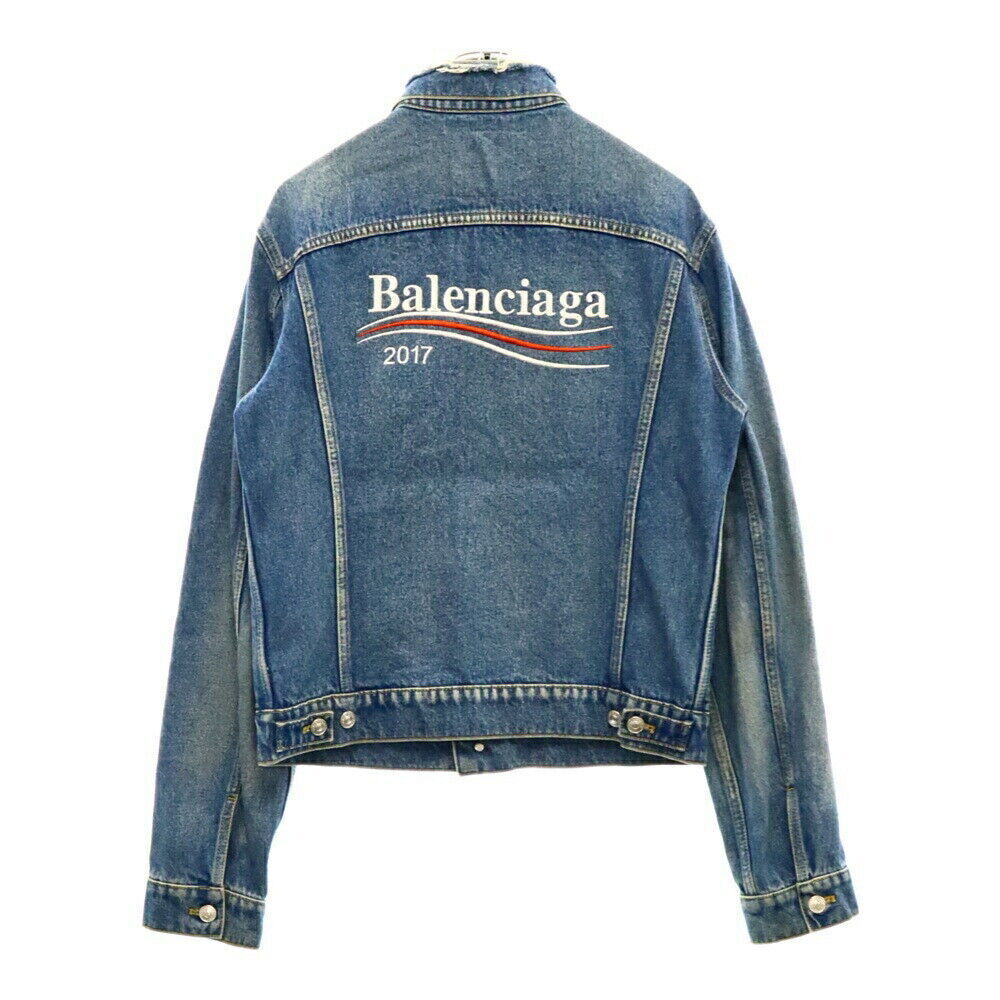 Balenciaga Size 46 17AW Campaign Logo Denim Jacket Damaged Processing