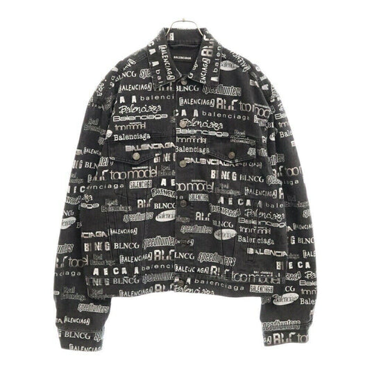 Balenciaga Size 44 20AW Logo Print Denim Jacket Black Hv47