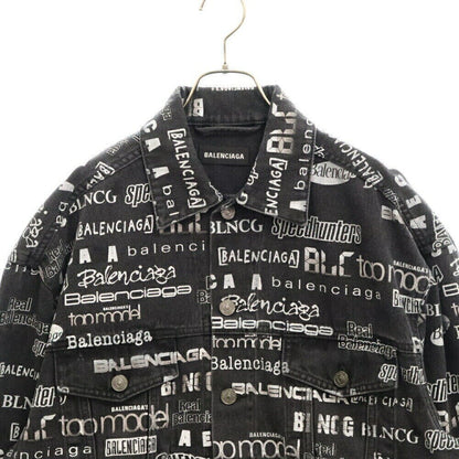 Balenciaga Size 44 20AW Logo Print Denim Jacket Black Hv47