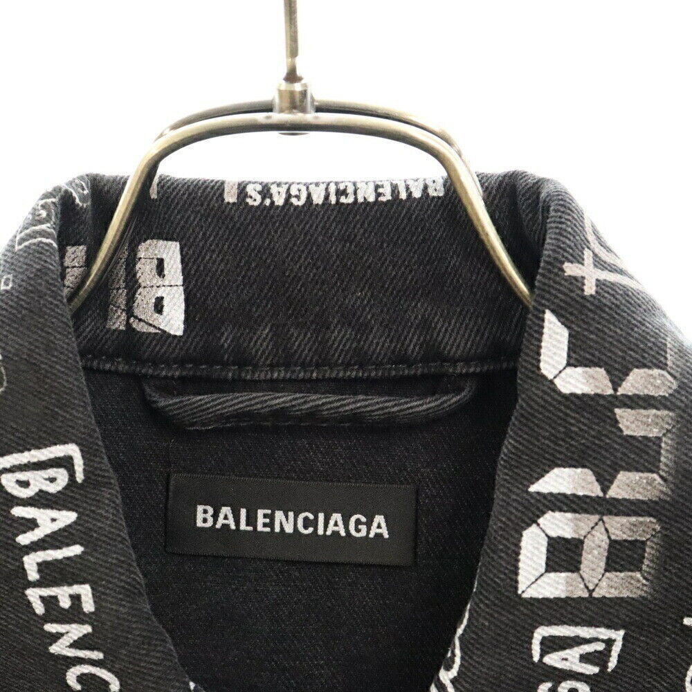 Balenciaga Size 44 20AW Logo Print Denim Jacket Black Hv47