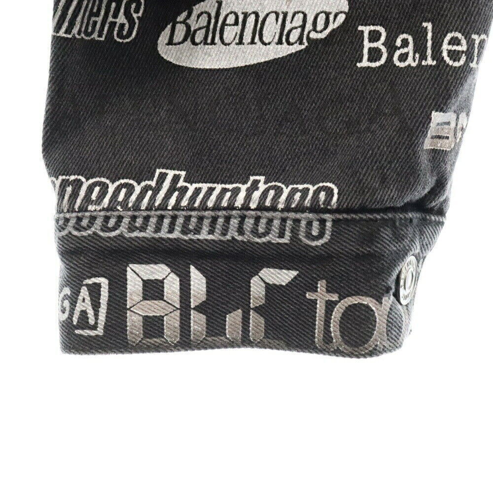 Balenciaga Size 44 20AW Logo Print Denim Jacket Black Hv47