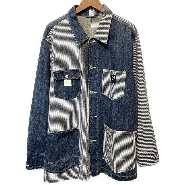 Karl Helmut Coverall Denim Jacket G Jean Striped Hickory Asymmetric Front Pocket