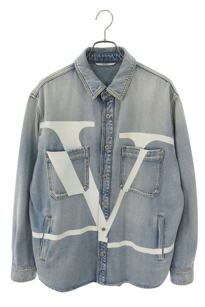 Valentino Size 48 Tv3Db00G61E Front Logo Denim Jacket Blue 010142 Bs55 Men's Bb2