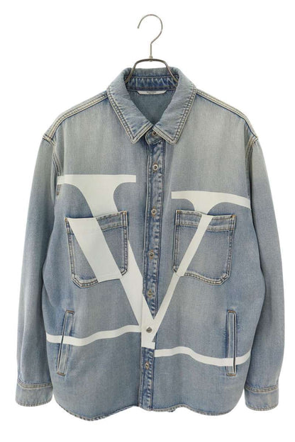 Valentino Size 48 Tv3Db00G61E Front Logo Denim Jacket Blue 010142 Bs55 Men's Bb2