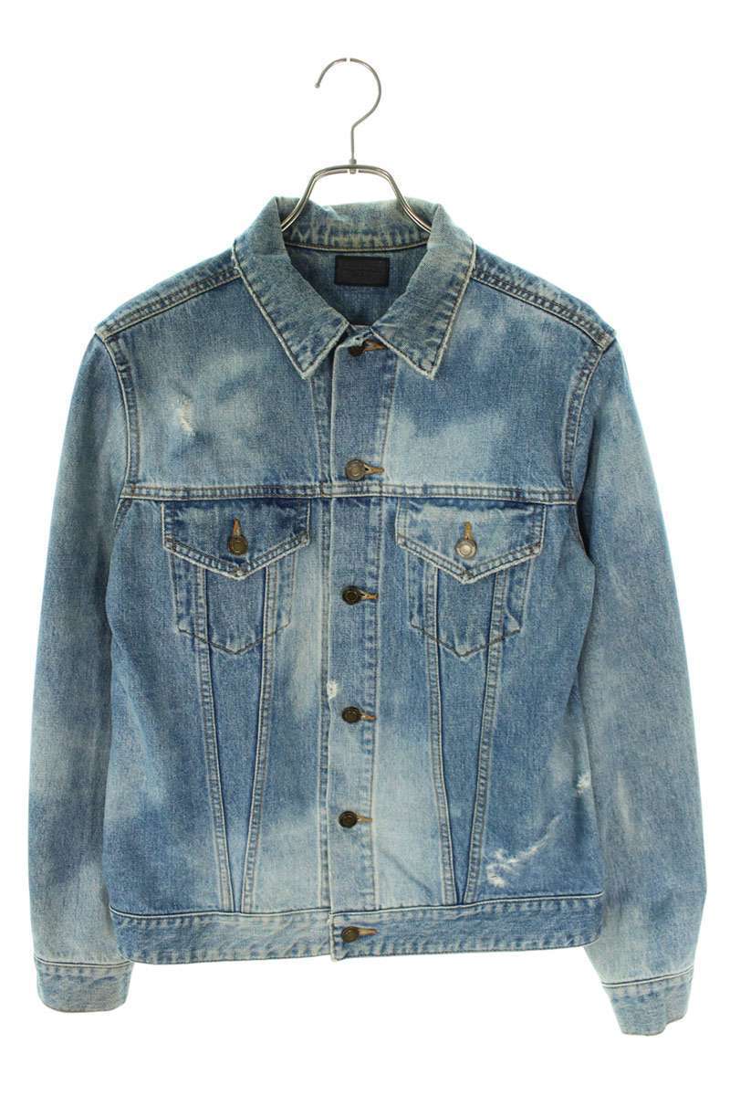 Saint Laurent Paris Size L 454829 Y801L Patch Distressed Washed Denim Jacket Ind