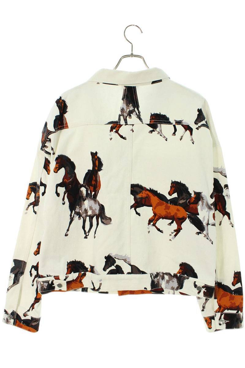 Rhude Size M Horse Print Denim Jacket White Brown 502142 Bs99 Men's Bb428 Rinkan