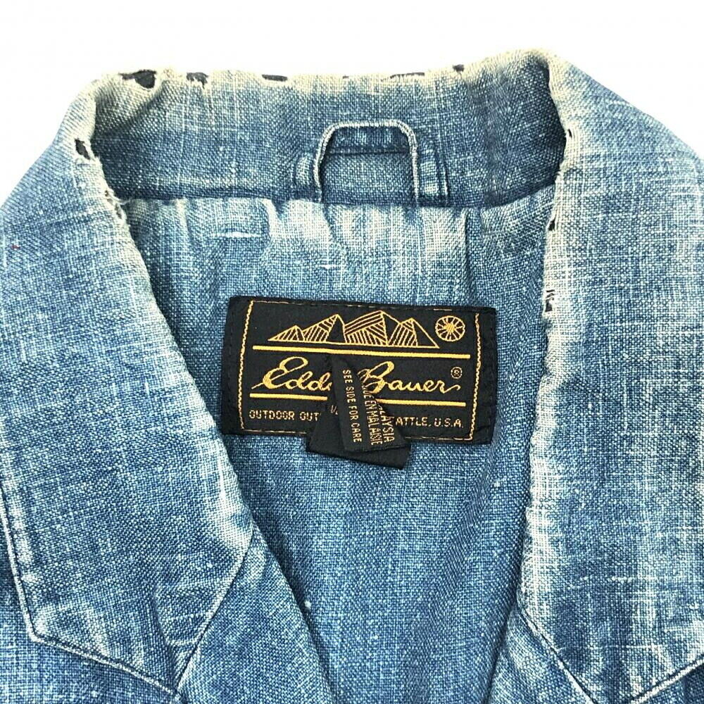 8 90S Eddie Bauer Denim Jacket Size M Indigo Neck Deterioration 17