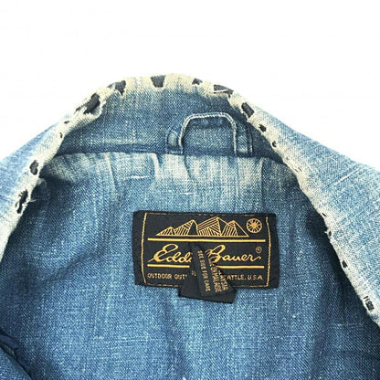 8 90S Eddie Bauer Denim Jacket Size M Indigo Neck Deterioration 17