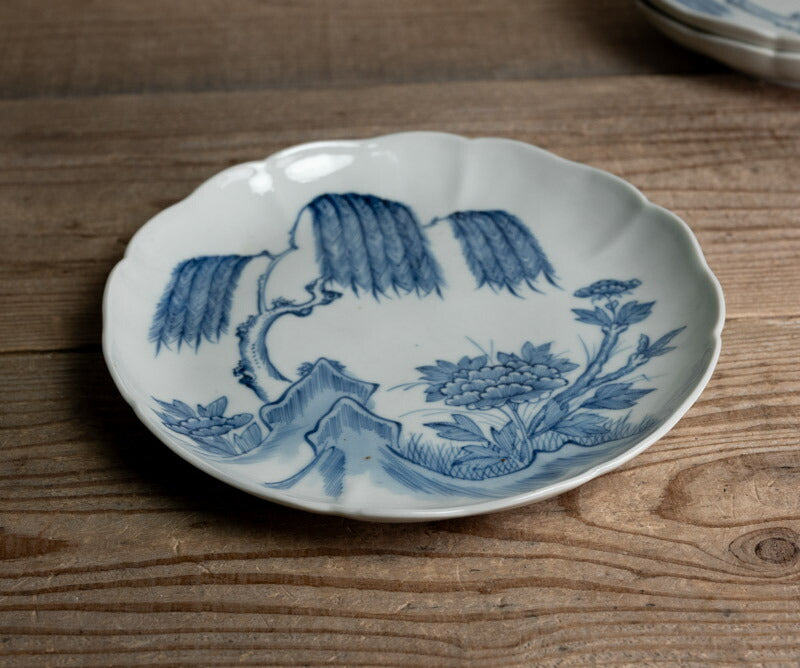 Antiques: Old Imari Blurry Willow Peony Medium Plate, Middle Edo Period - Around