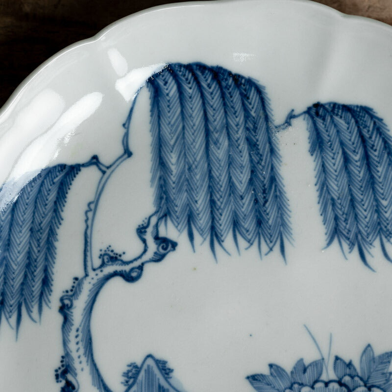 Antiques: Old Imari Blurry Willow Peony Medium Plate, Middle Edo Period - Around