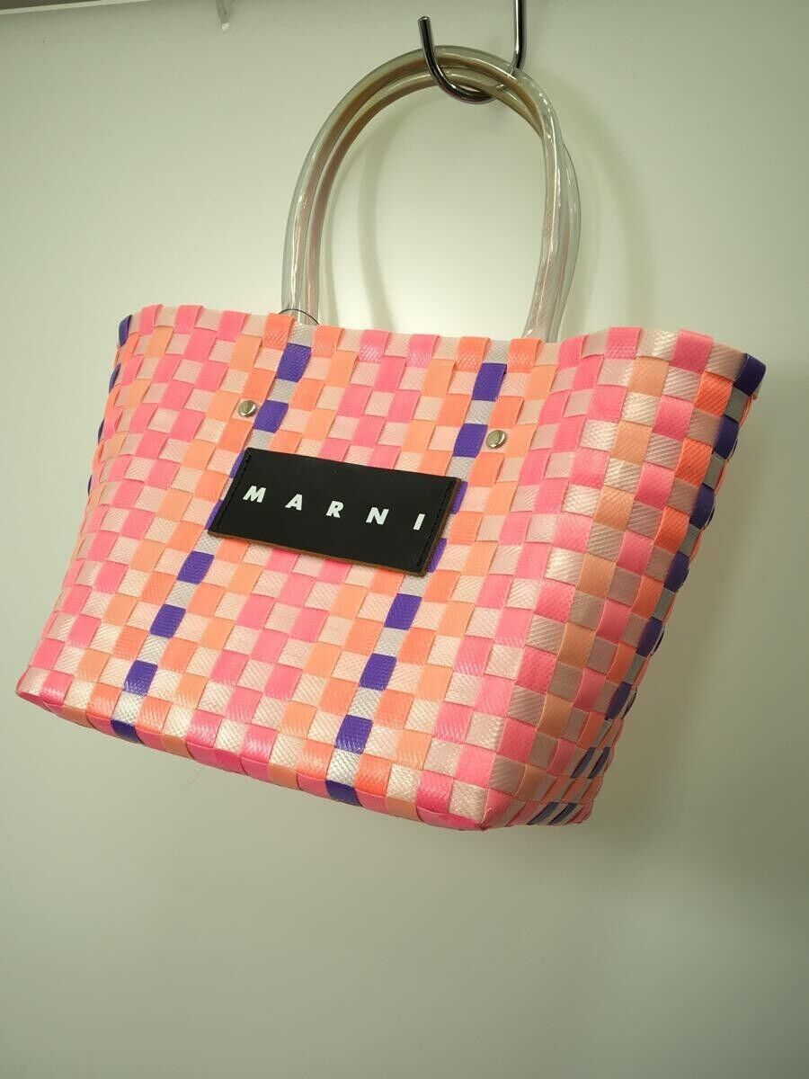 Auth MARNI  basket bag Multi Color Logo Tote bag plate Good Condition