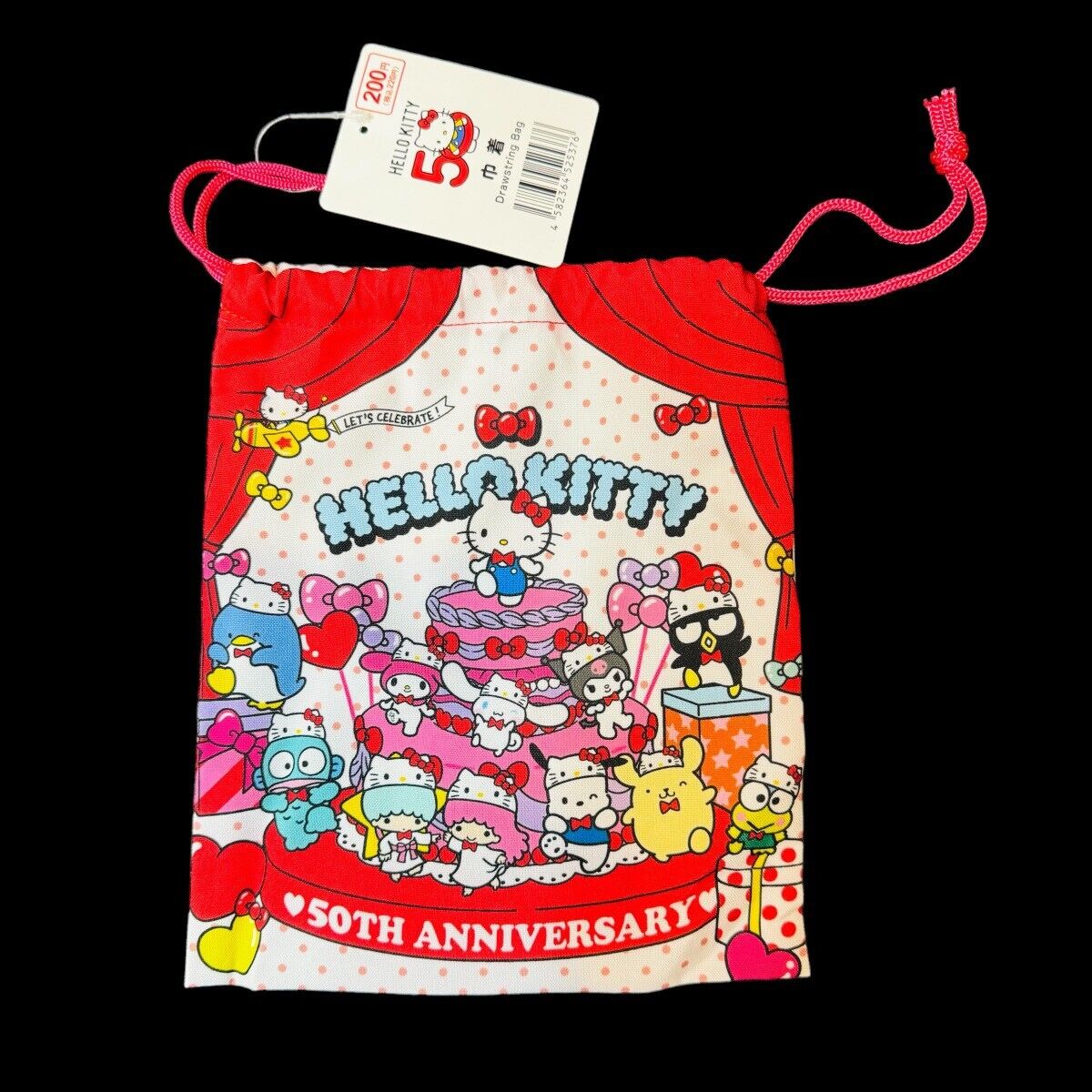 Hello Kitty 50th Anniversary Sanrio  Drawstring Bag W7.9in×H9.1in Kawaii Japan