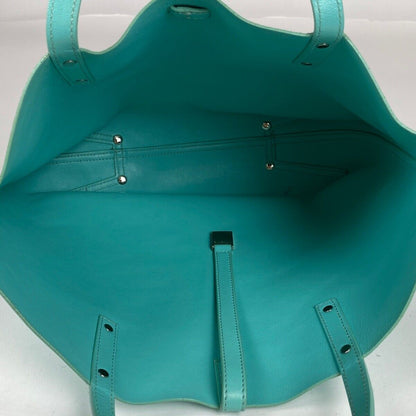 Tiffany Co. Logo Tote Bag 2Way Handbag Shoulder Leather Blue Ladies Msp39