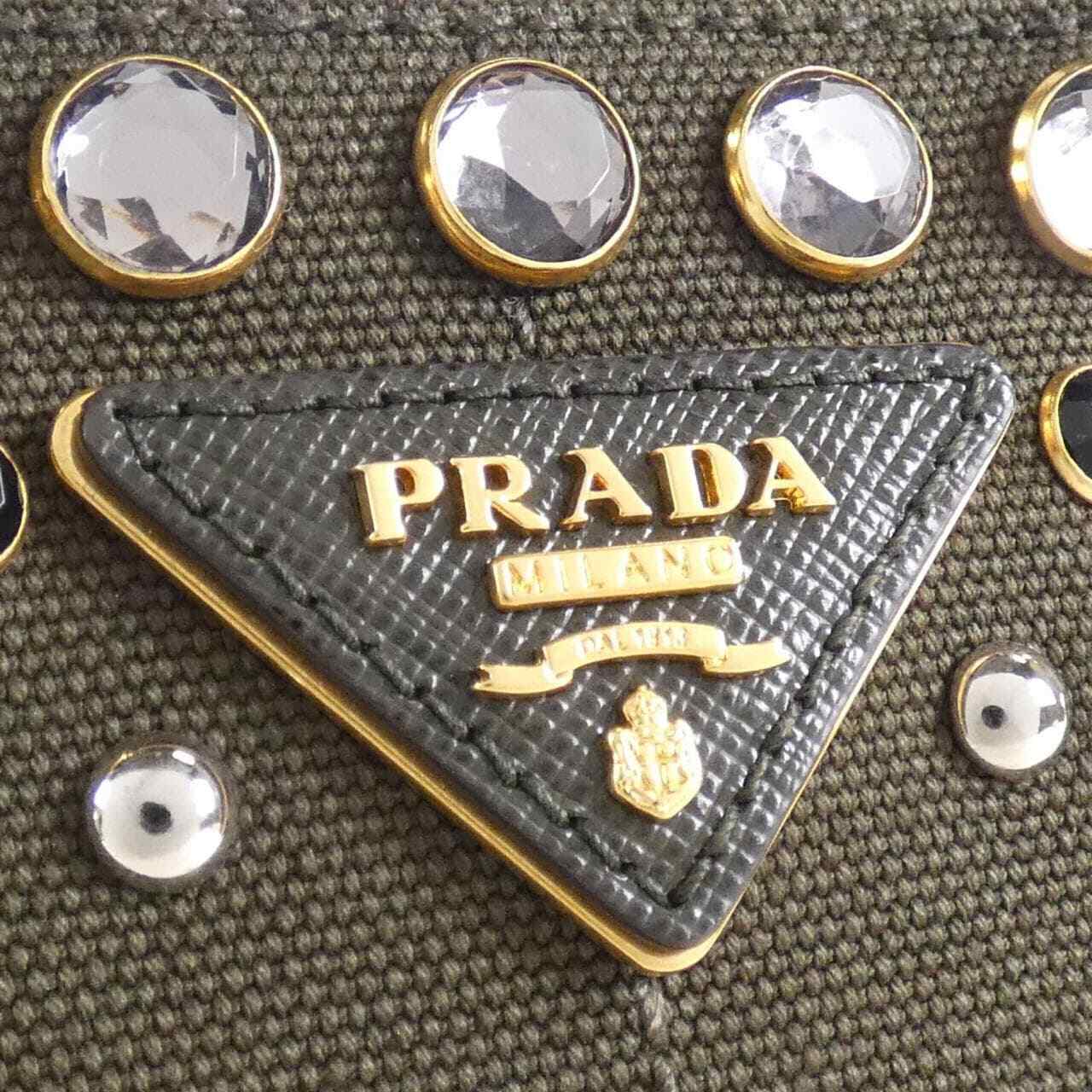 Prada Tote Bag B2439O Canapa Militare Green Studs Good Condition