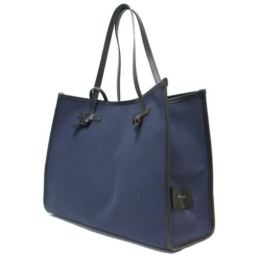 Gianni Chiarini Bag Marcella Navy Black With Pouch Leather Handle Canvas Tote