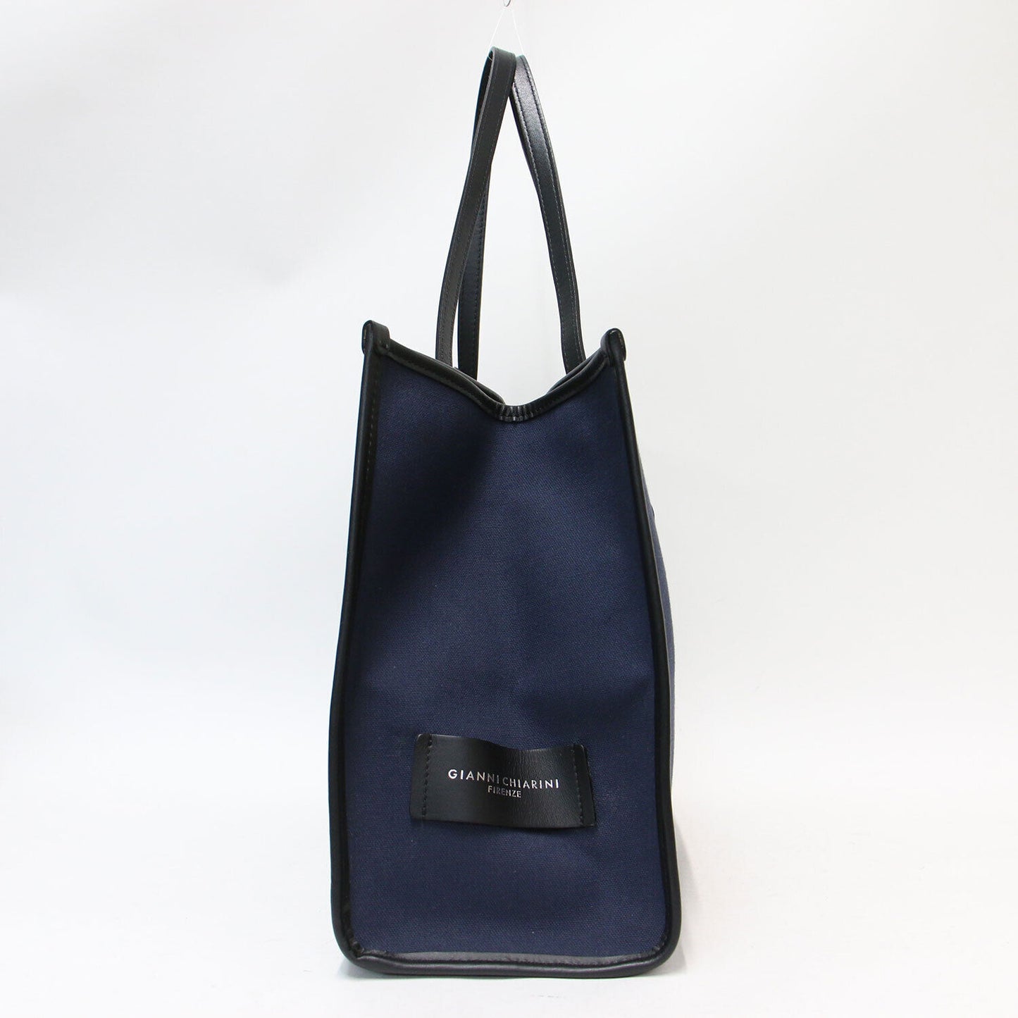 Gianni Chiarini Bag Marcella Navy Black With Pouch Leather Handle Canvas Tote