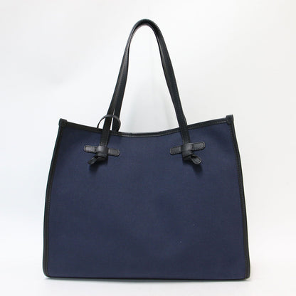 Gianni Chiarini Bag Marcella Navy Black With Pouch Leather Handle Canvas Tote