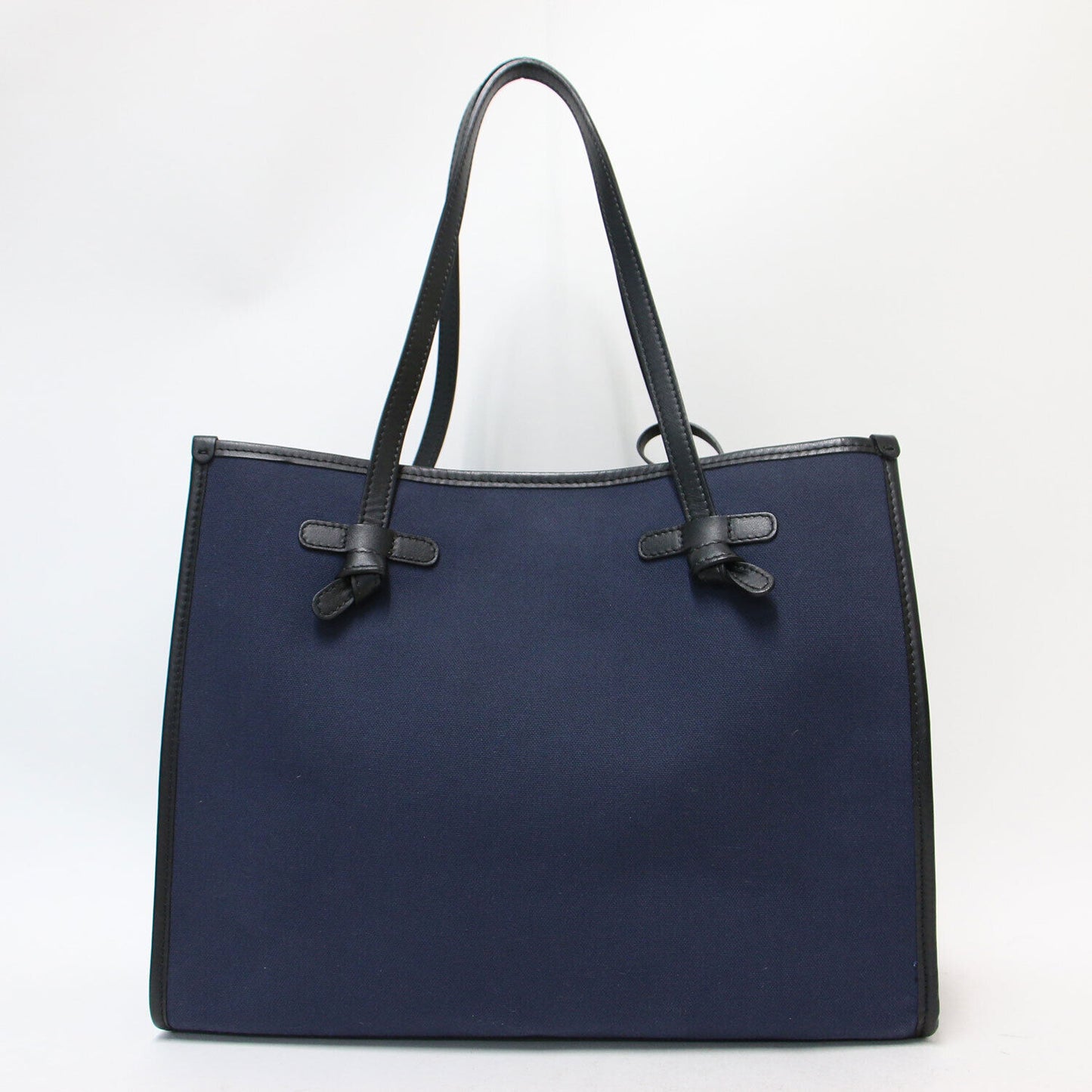 Gianni Chiarini Bag Marcella Navy Black With Pouch Leather Handle Canvas Tote