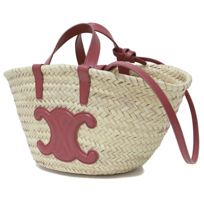 Celine Teen Bag Basket 2Way Beige Red Triomphe Classic Pannier Tote Hand Raffia