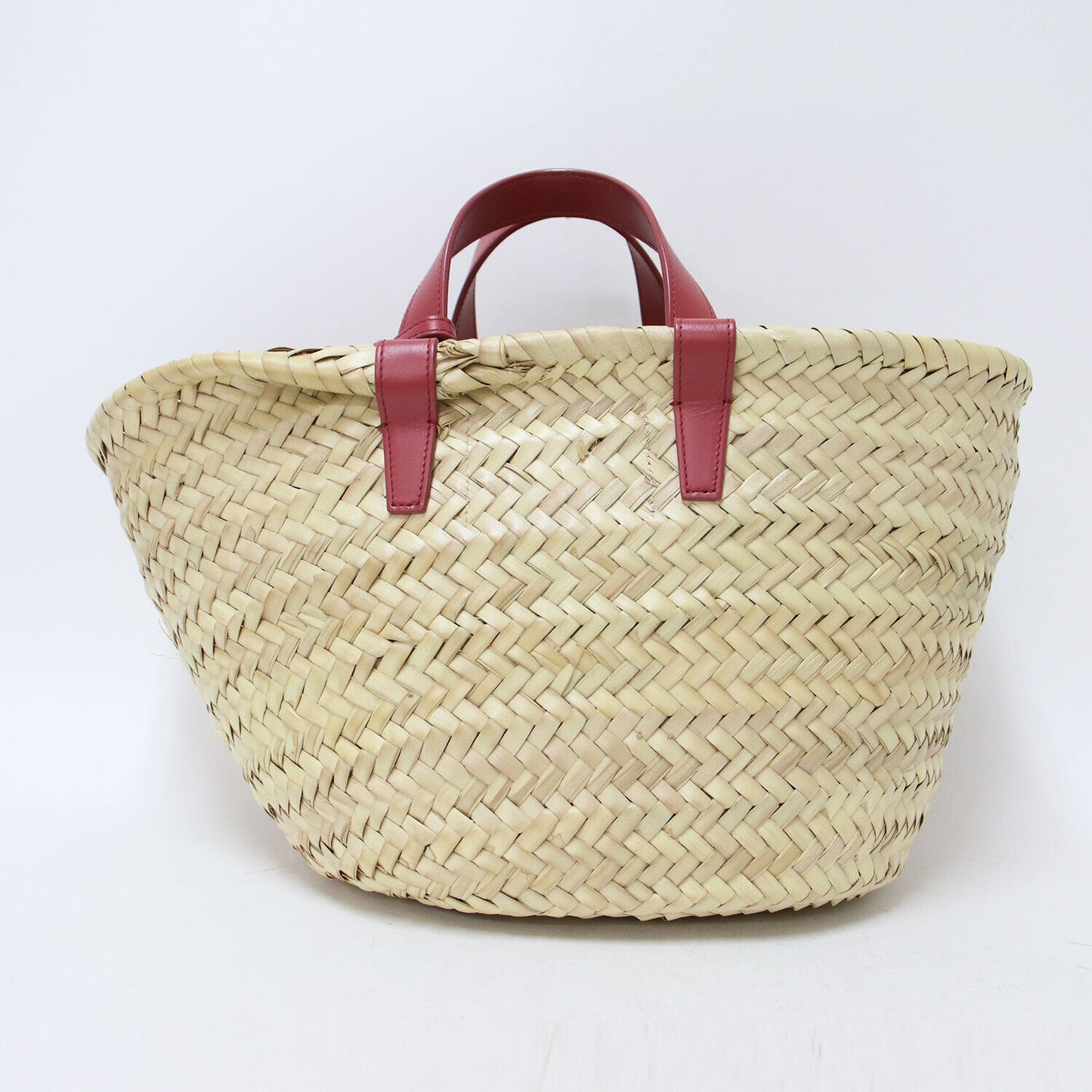 Celine Teen Bag Basket 2Way Beige Red Triomphe Classic Pannier Tote Hand Raffia