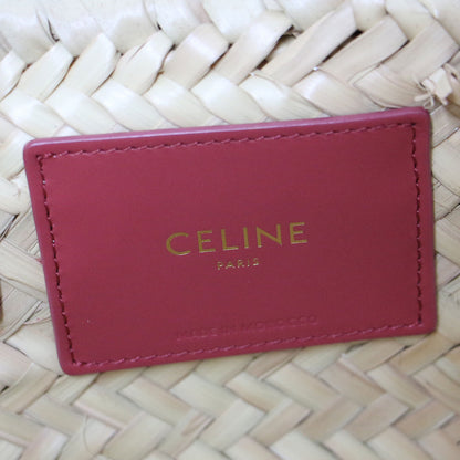 Celine Teen Bag Basket 2Way Beige Red Triomphe Classic Pannier Tote Hand Raffia