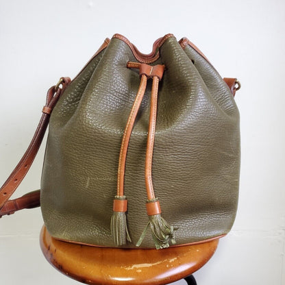 980 Dooney Bourke Drawstringone Shoulder Bag Green Grained Leather Vintage