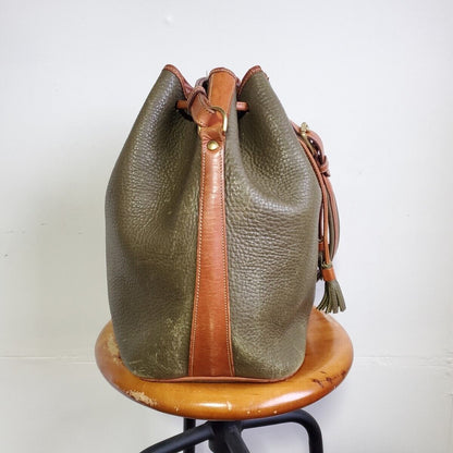 980 Dooney Bourke Drawstringone Shoulder Bag Green Grained Leather Vintage