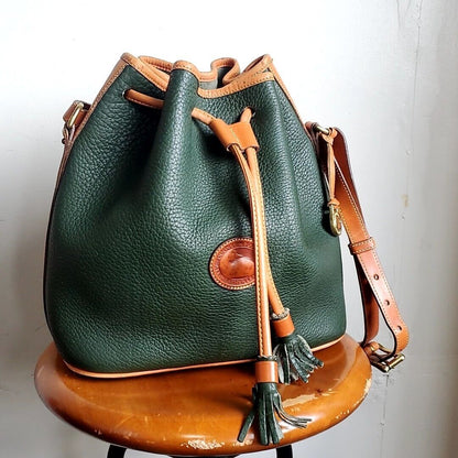 975 Dooney Bourke Drawstringone Shoulder Bag Green Grain Leather Vintage