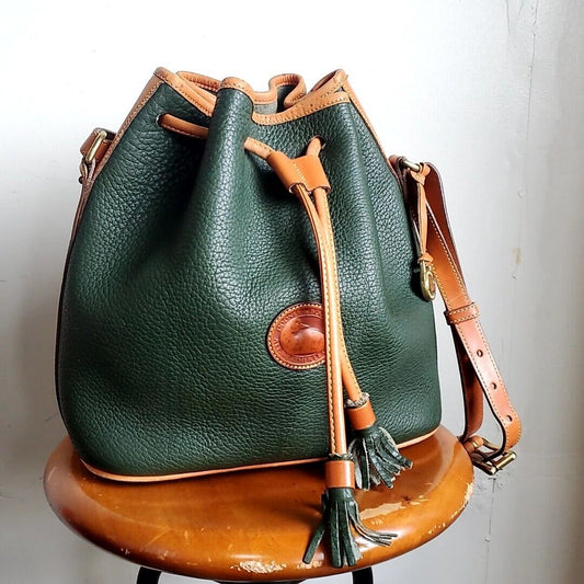 975 Dooney Bourke Drawstringone Shoulder Bag Green Grain Leather Vintage