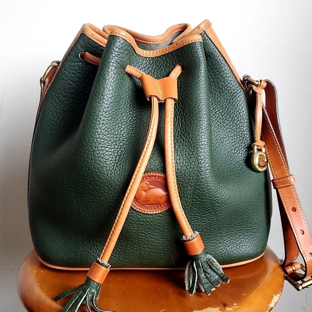 975 Dooney Bourke Drawstringone Shoulder Bag Green Grain Leather Vintage