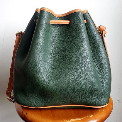 975 Dooney Bourke Drawstringone Shoulder Bag Green Grain Leather Vintage