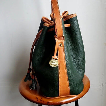 975 Dooney Bourke Drawstringone Shoulder Bag Green Grain Leather Vintage