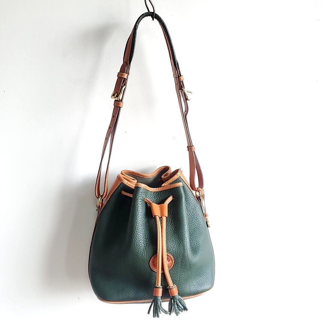 975 Dooney Bourke Drawstringone Shoulder Bag Green Grain Leather Vintage