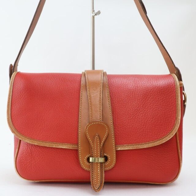 2401-69 Dooney Bourke Shoulder Bag Pochette Leather Red Camel Flap