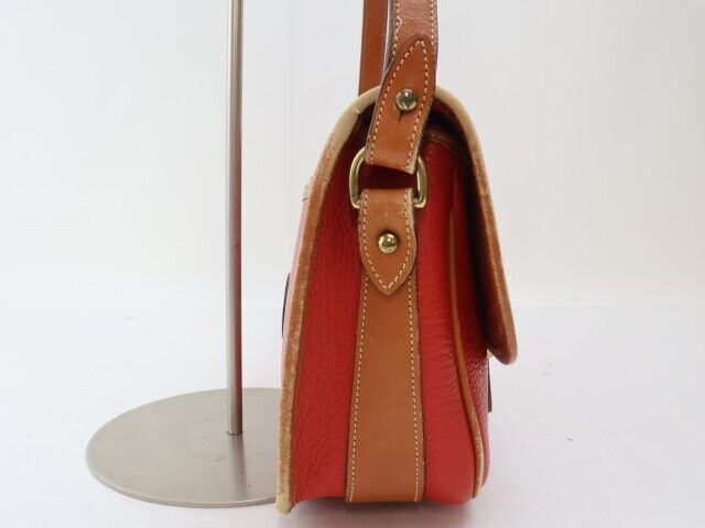 2401-69 Dooney Bourke Shoulder Bag Pochette Leather Red Camel Flap