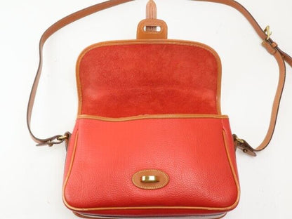 2401-69 Dooney Bourke Shoulder Bag Pochette Leather Red Camel Flap