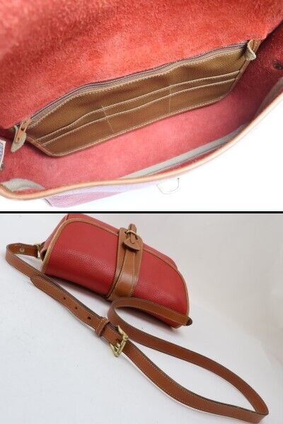 2401-69 Dooney Bourke Shoulder Bag Pochette Leather Red Camel Flap