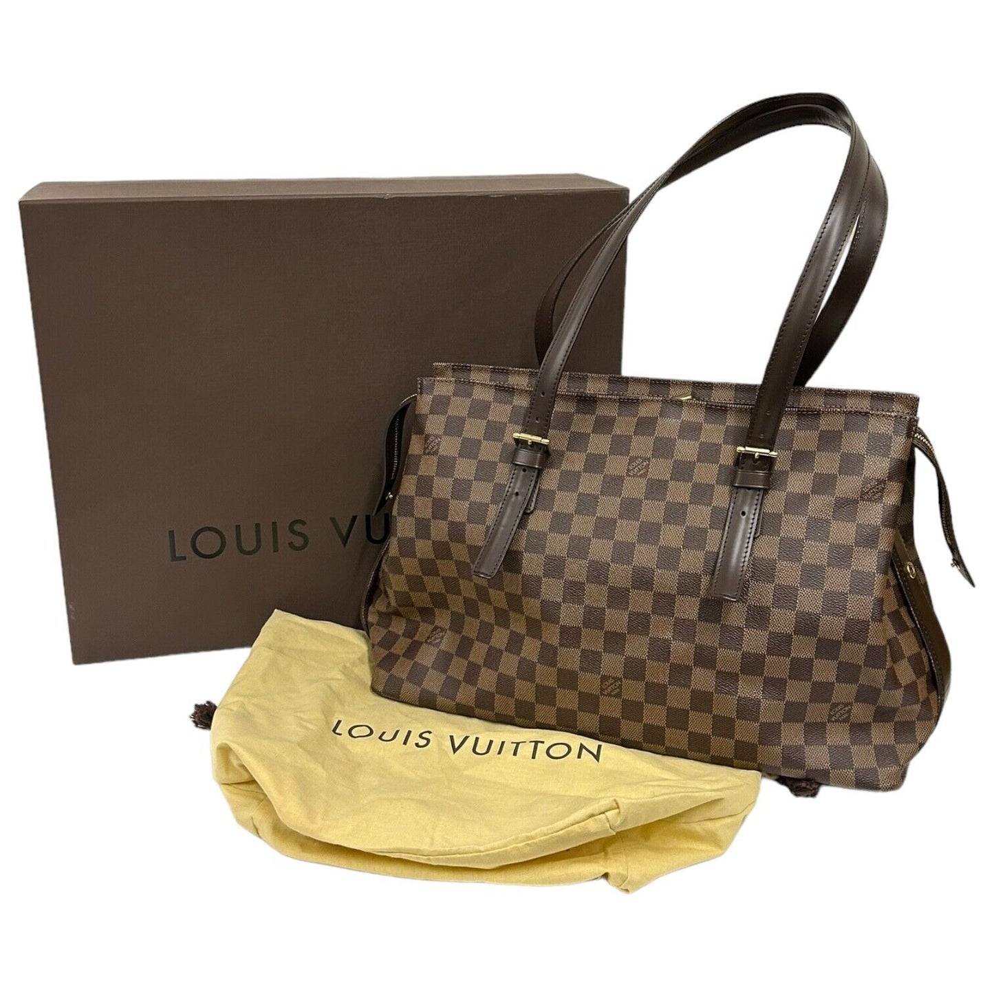 Louis Vuitton N51119 Chelsea Tote Bag Shoulder Dark Brown Damier Leather