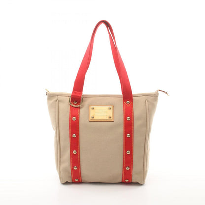 Louis Vuitton Cabas MM Antigua Tote Bag Canvas Leather Beige Red