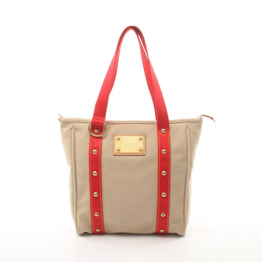 Louis Vuitton Cabas MM Antigua Tote Bag Canvas Leather Beige Red