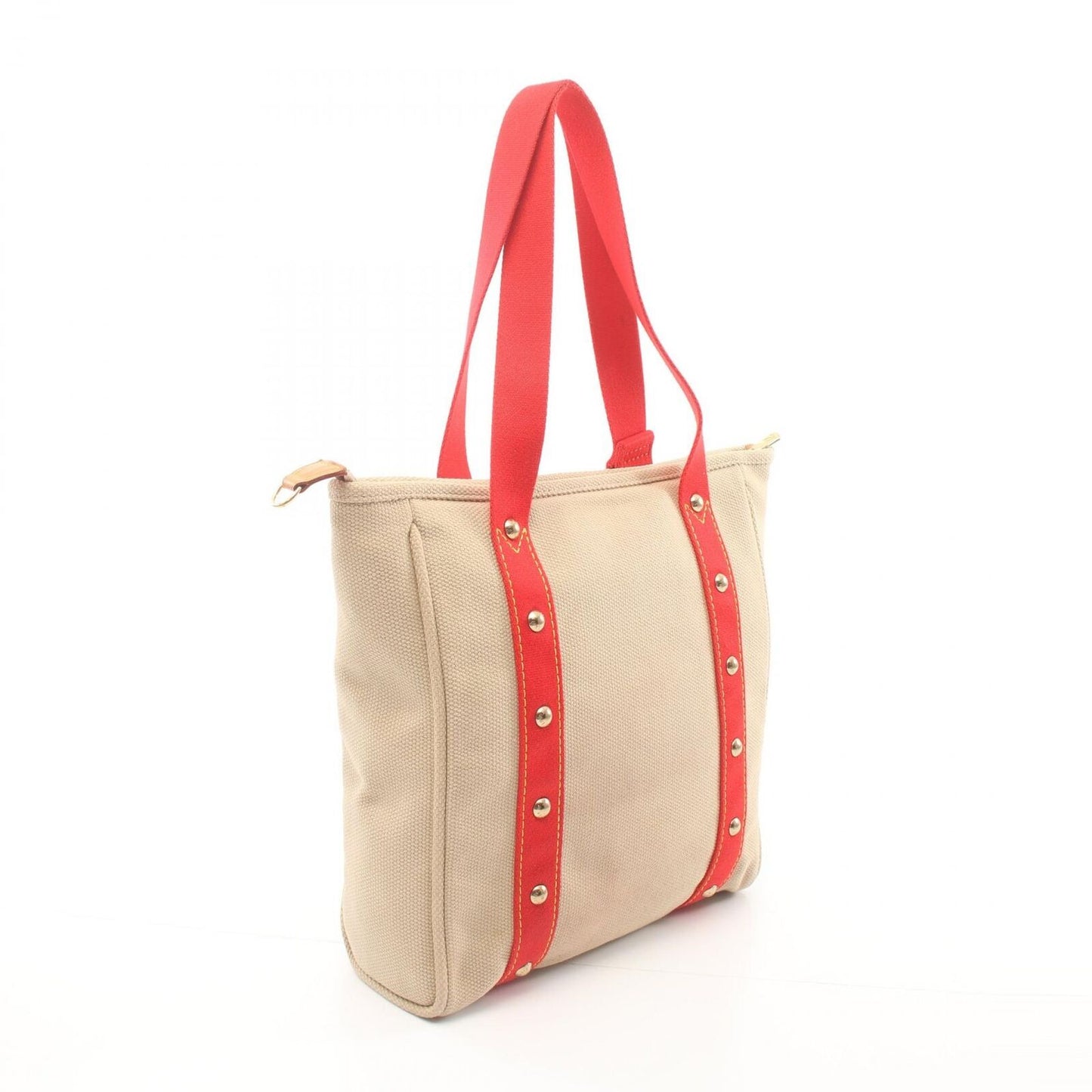 Louis Vuitton Cabas MM Antigua Tote Bag Canvas Leather Beige Red