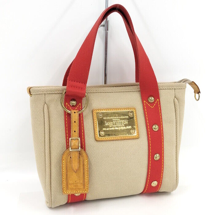 Louis Vuitton Antigua Cabas PM Tote Bag Canvas Beige Red M40038